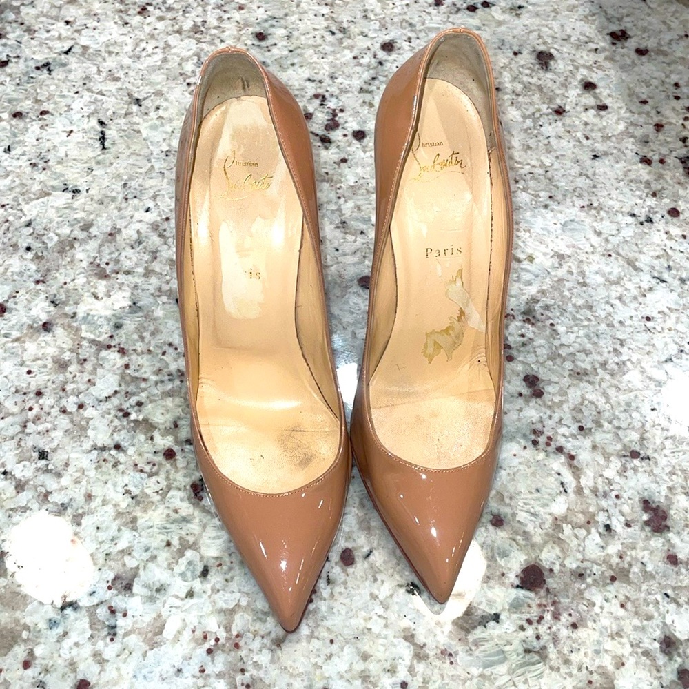 Louboutin Pigalle Follies 100mm nude patent pump